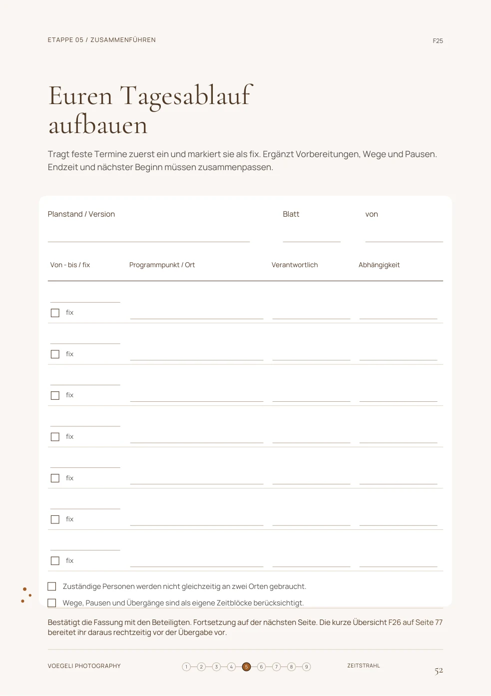 Arbeitsblatt F25: Ausführlicher Tagesplan